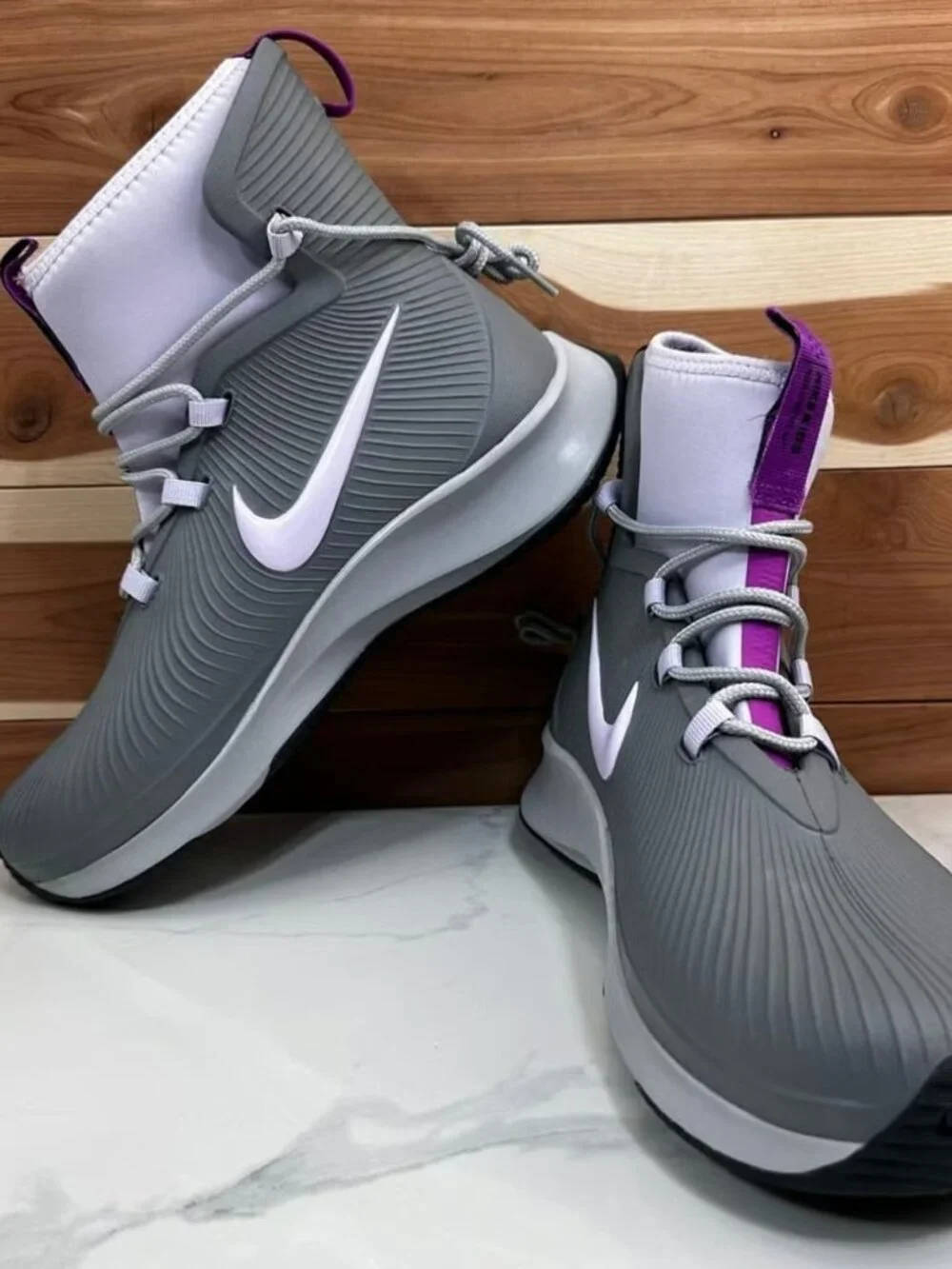 NEW- Nike Binzie Waterproof Rain Boot Sneakers Gray/Purple size Youth 5Y